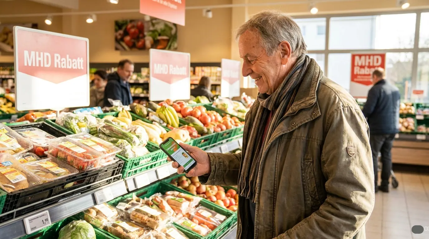 Symbolbild zu „Lebensmittel sparen: Wie Rentner bei MHD-Ware im Supermarkt 90% weniger zahlen" — KI-generiert.