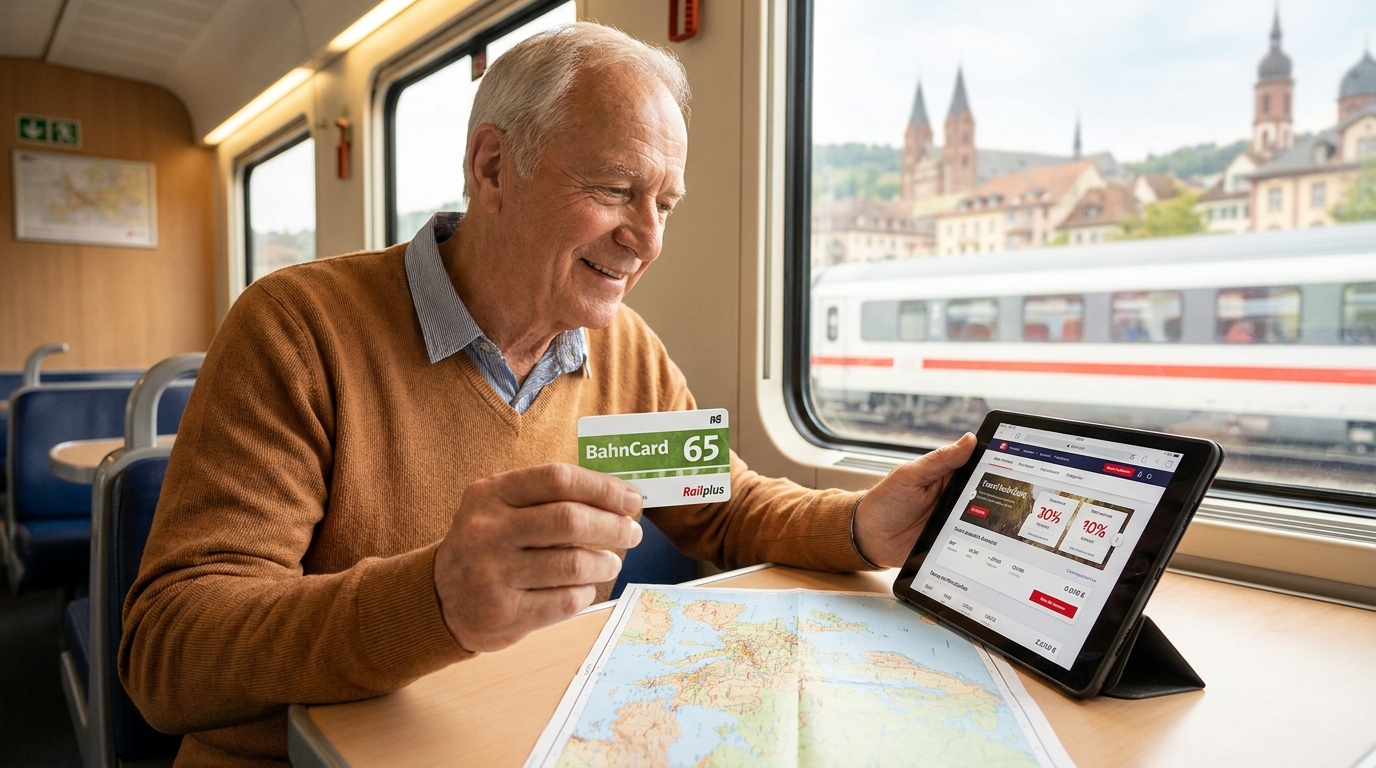 Symbolbild zu „Railplus Senioren Rabatt: So sparen Sie mit der BahnCard 65 in Europa" — KI-generiert.